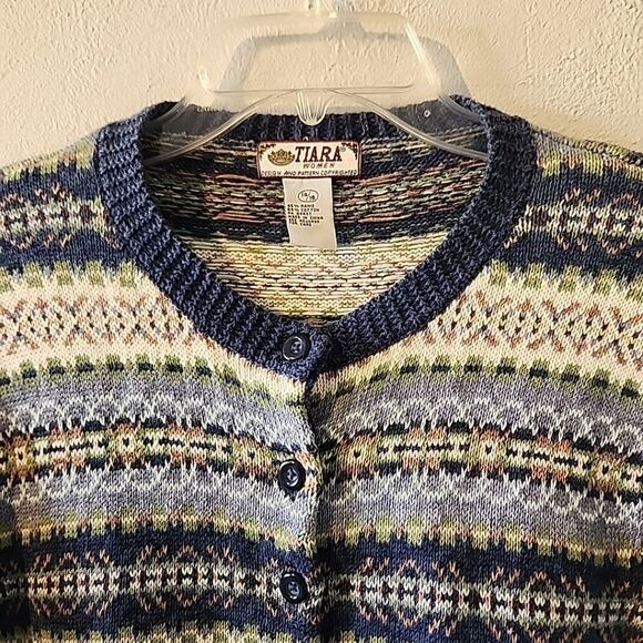 Tiara Women Fair Isle cardigan Colorful Blue Buttons Sz 14/16 - Picture 4 of 5